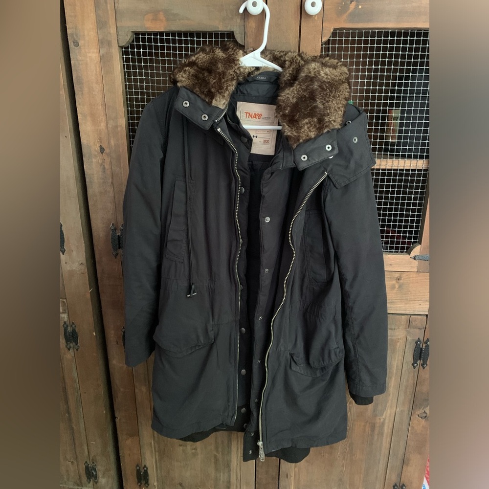 TNA aritzia double layer puffer coat fur hood